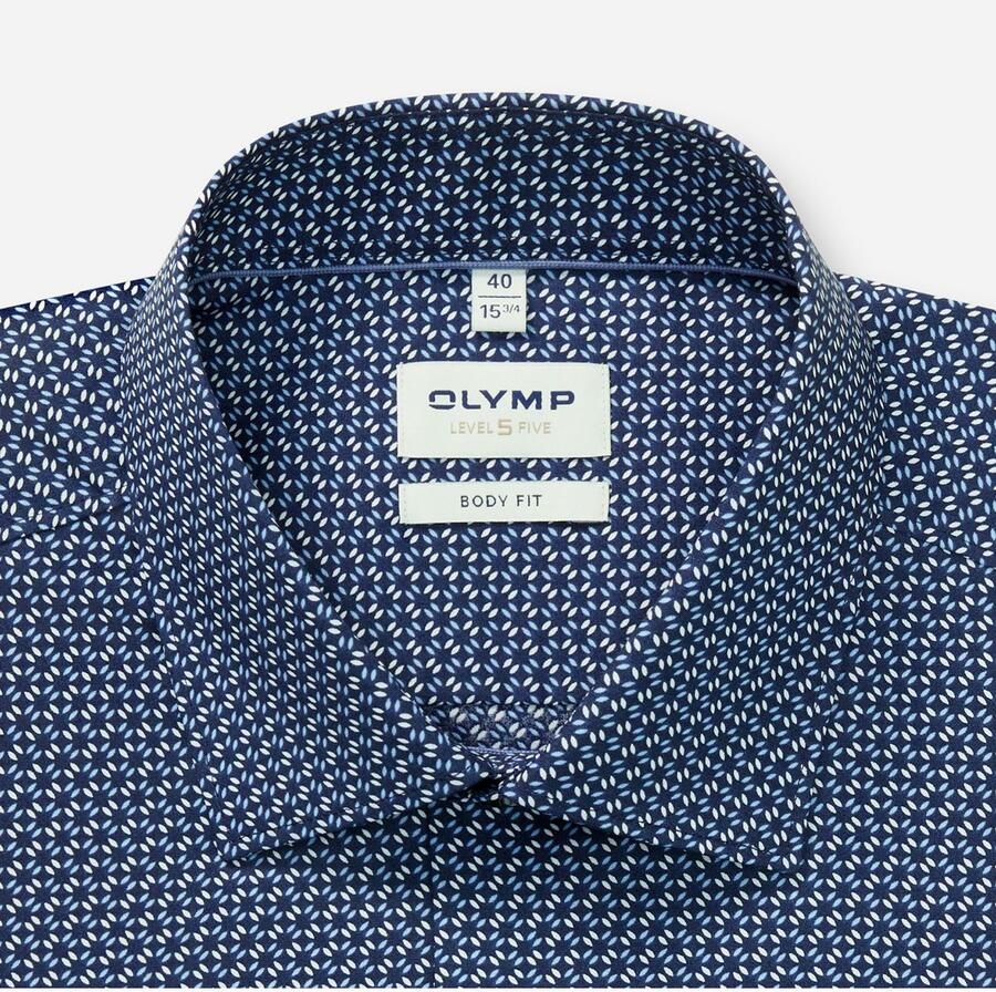 OLYMP Businessoverhemd Level 5 Body Fit haaienkragen met rotatieprint - Foto 2