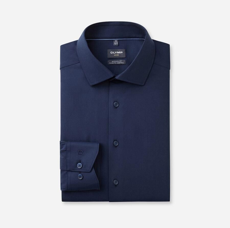 Olymp business overhemd Luxor Modern Fit normale fit donkerblauw effen katoen - Foto 4