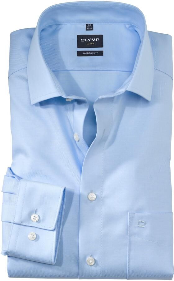 Olymp business overhemd normale fit lichtblauw effen katoen - Foto 7
