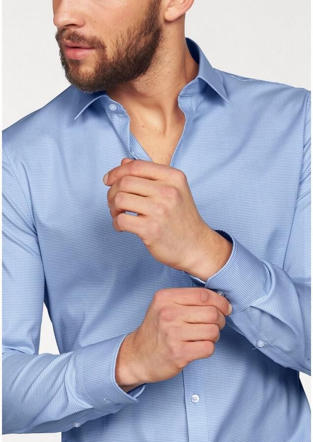 Olymp overhemd No. 6 super slim fit ruitjes blauw