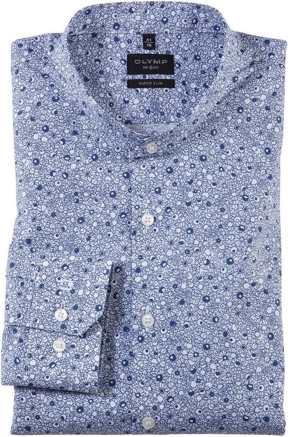 OLYMP Businessoverhemd No. Six super slim Met bloe print all-over