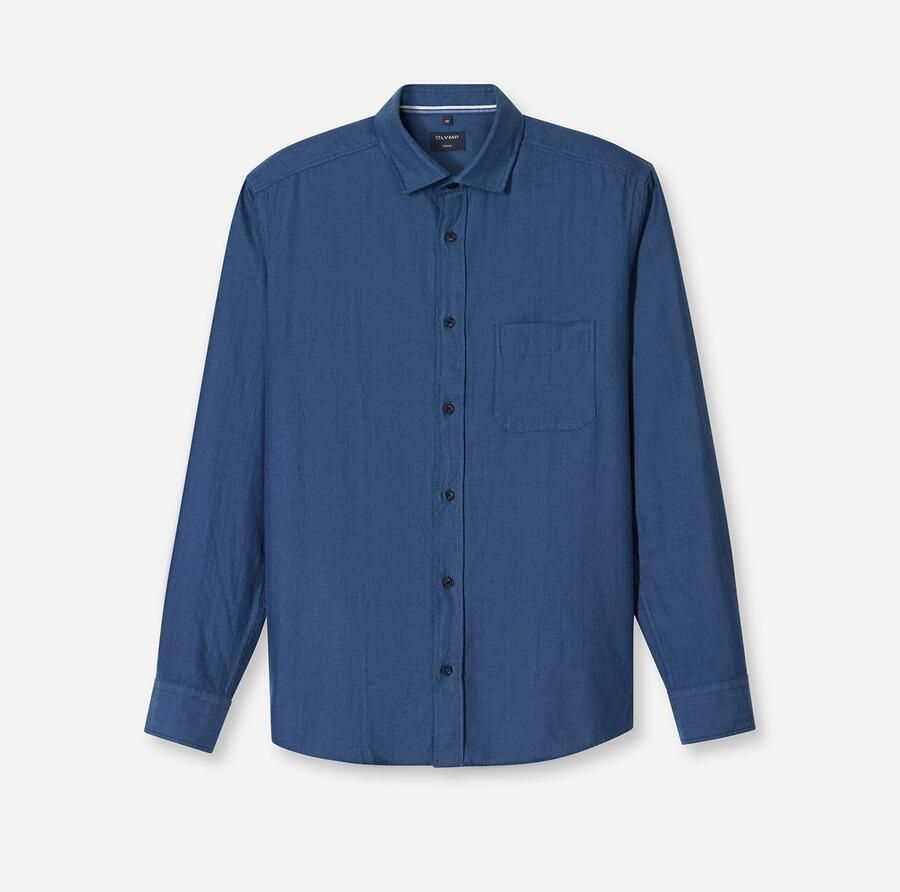 OLYMP Flanellen overhemd casual modern fit kentkraag effen - Foto 2