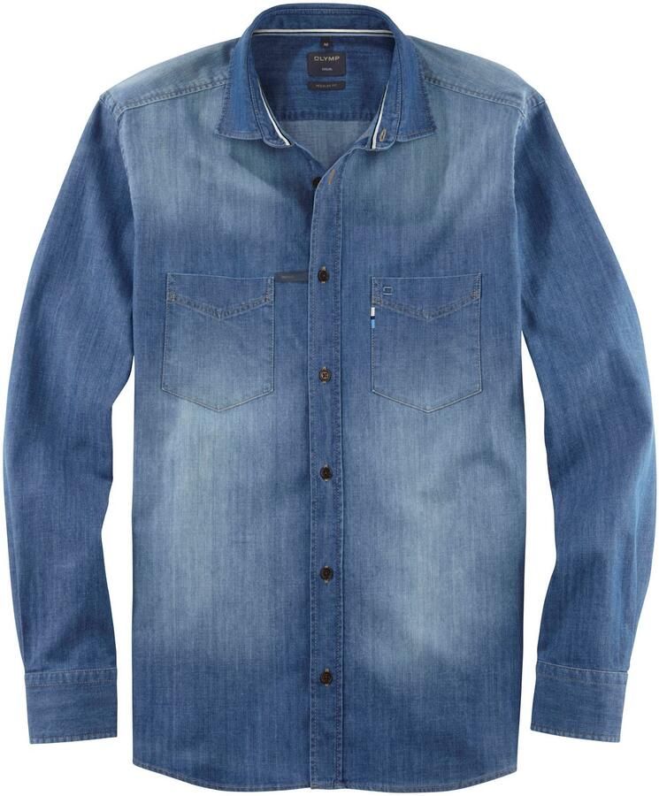 OLYMP Level Five Slim fit jeansoverhemd met kentkraag