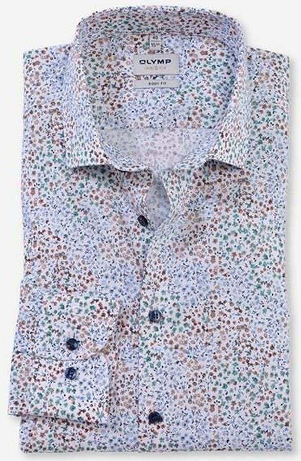 OLYMP Level Five Body fit zakelijk overhemd met gebloemd all-over motief - Foto 4