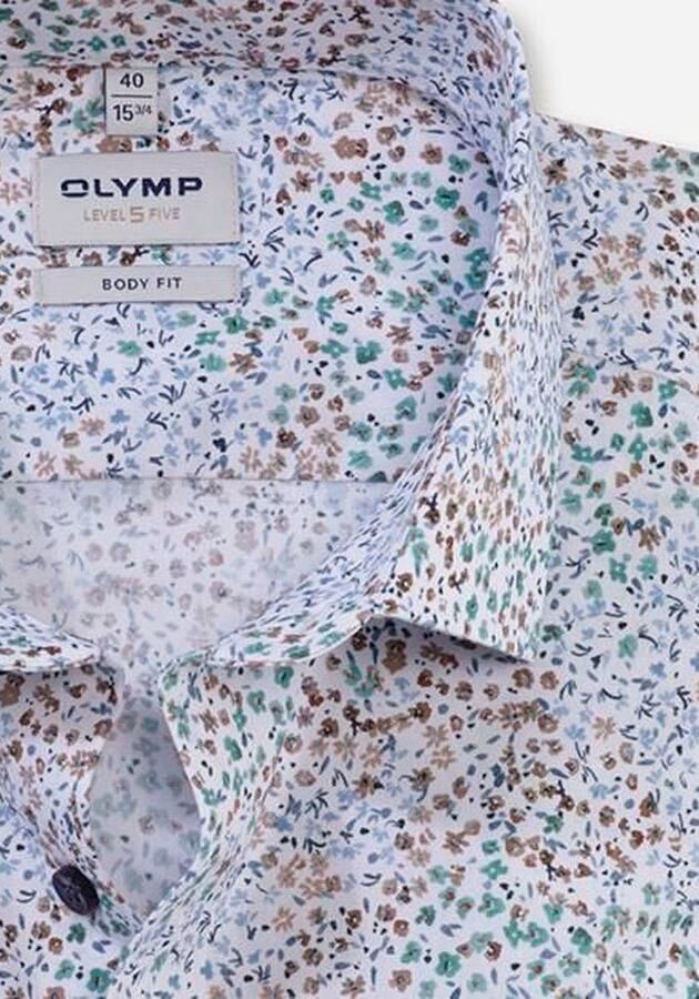 OLYMP Level Five Body fit zakelijk overhemd met gebloemd all-over motief - Foto 3