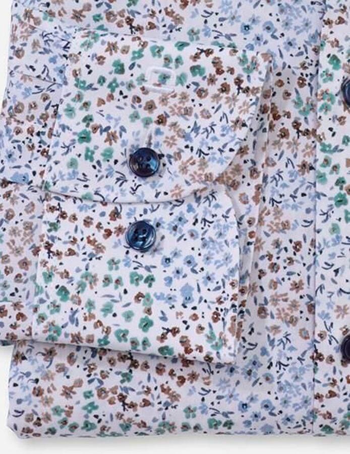 OLYMP Level Five Body fit zakelijk overhemd met gebloemd all-over motief