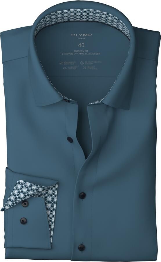 OLYMP Overhemd met lange mouwen Luxor 24 Seven Modern Fit Ade d Jersey modern fit New Kentkraag zakelijk overhemd - Foto 3