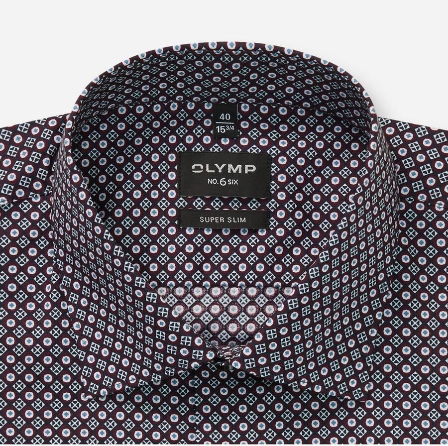 OLYMP Overhemd met lange mouwen No 6 six super slim gemustered zakelijk overhemd moderne kentkraag