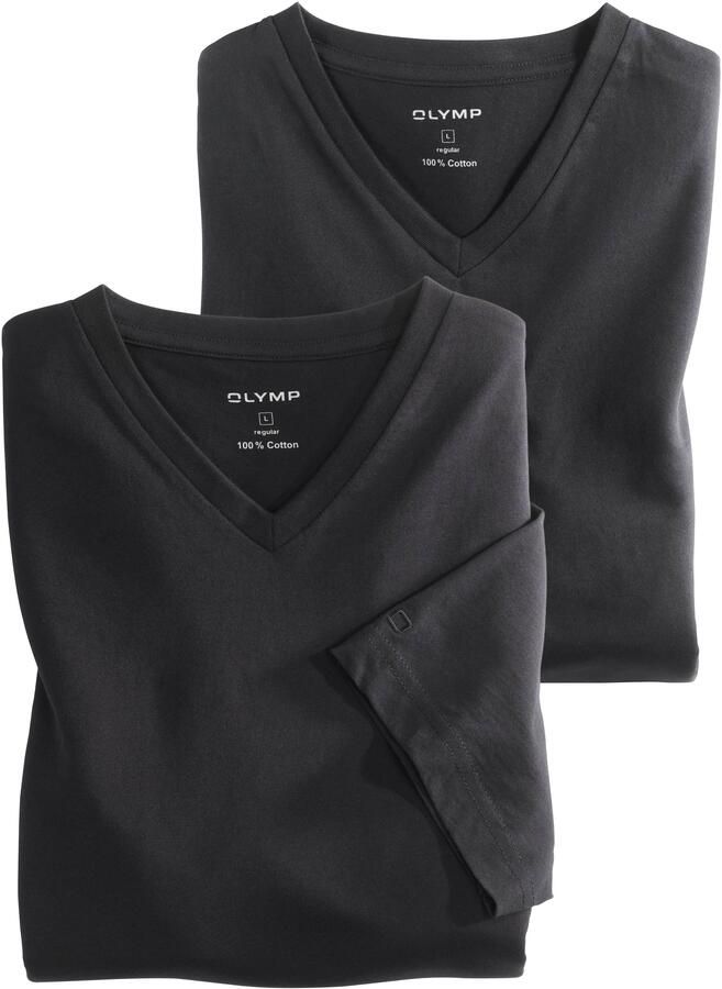 OLYMP T-shirt Casual met ton-in-ton logo-borduursel op de mouw (set 2-delig 2 stuks) - Foto 3