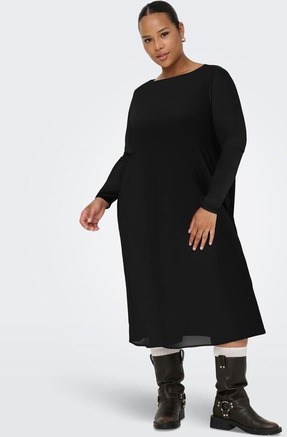 ONLY CARMAKOMA Chiffon jurk CARFOREST LIFE LS BOATNECK BLK DRESS JRS - Foto 5