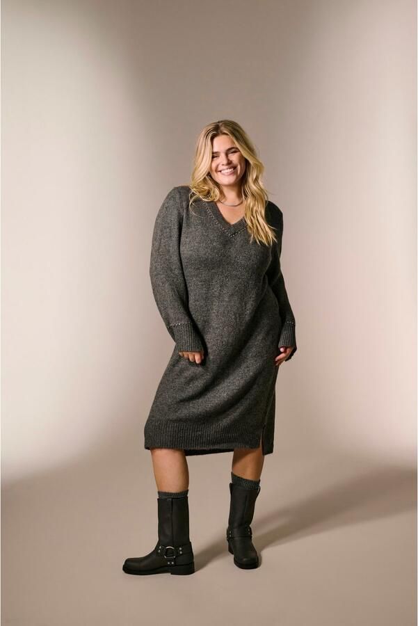 ONLY CARMAKOMA Gebreide jurk CARELSIE LS STUDS DRESS KNT - Foto 5