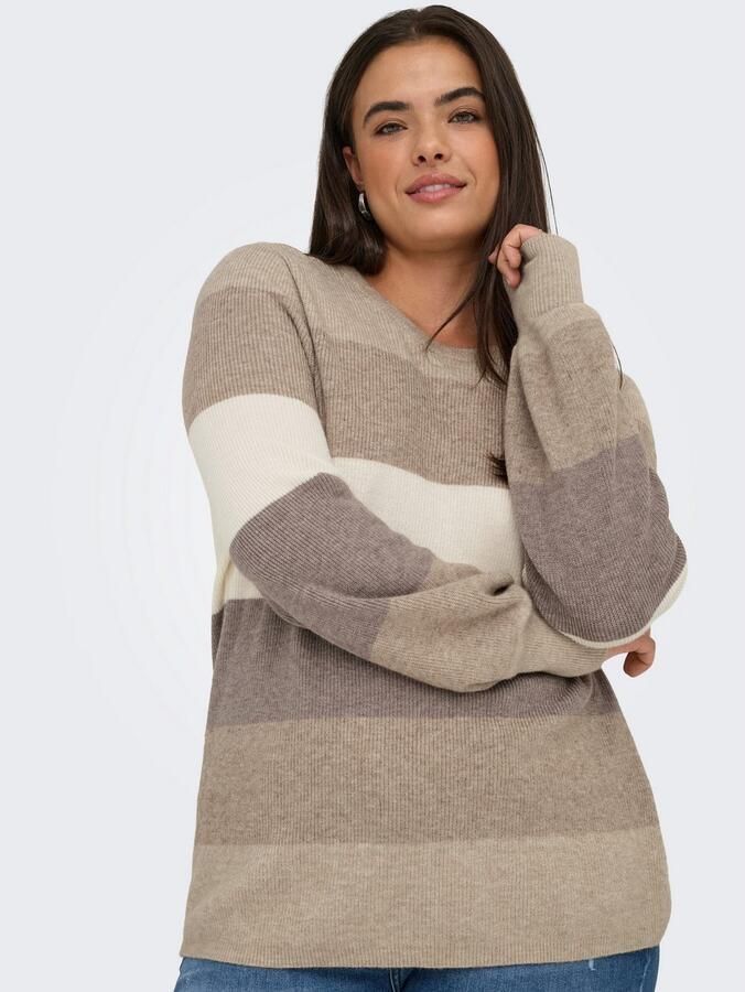 ONLY CARMAKOMA Gebreide trui CARNEW DARIA L S STRIPE PULLOVER KNT - Foto 4