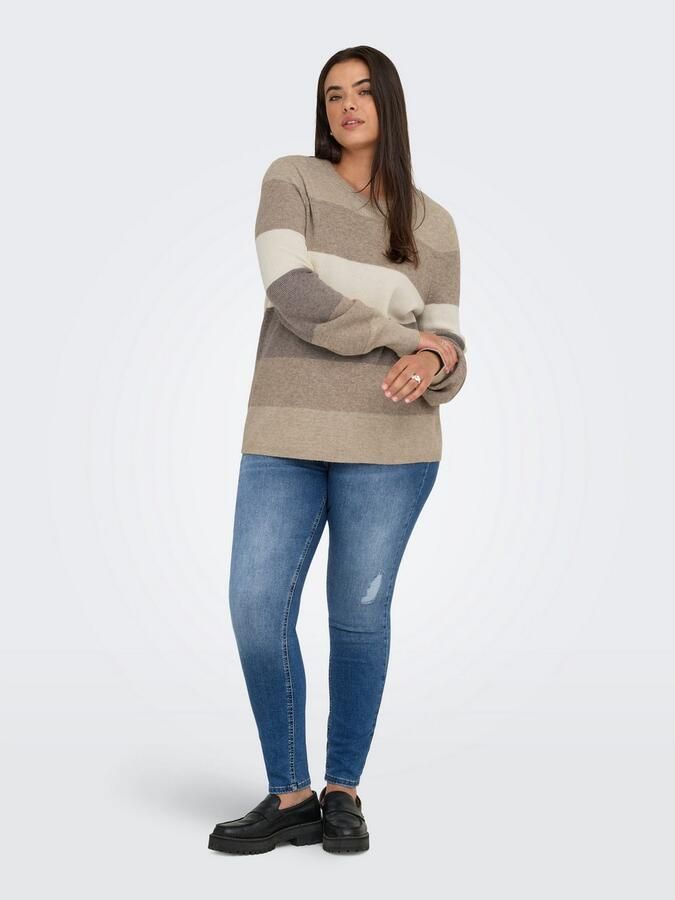 ONLY CARMAKOMA Gebreide trui CARNEW DARIA L S STRIPE PULLOVER KNT - Foto 6