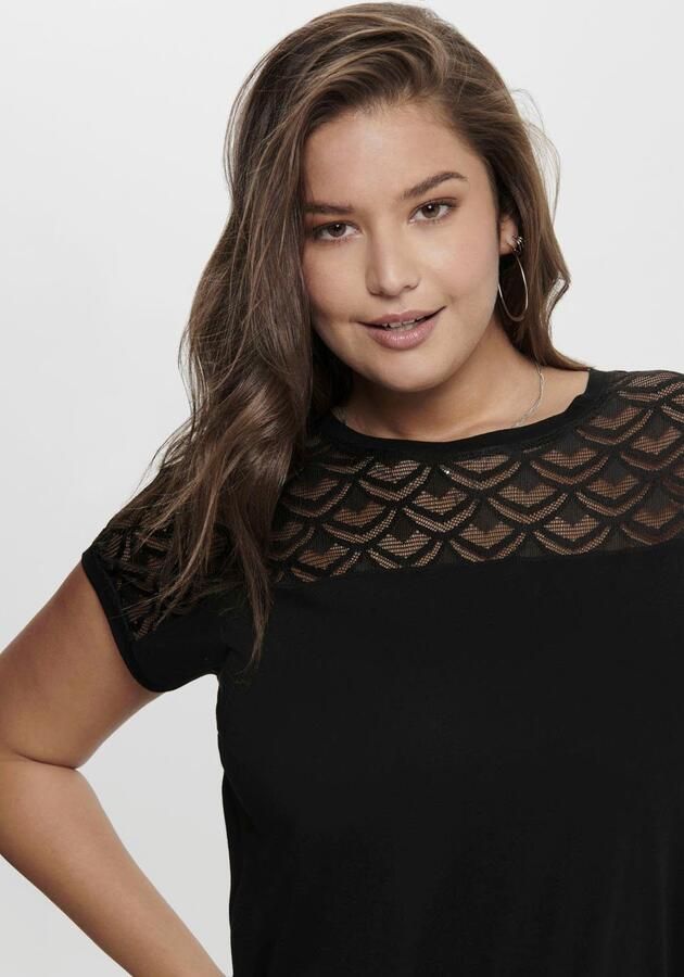 ONLY CARMAKOMA semi-transparante top CARFLAKE met kant zwart - Foto 7