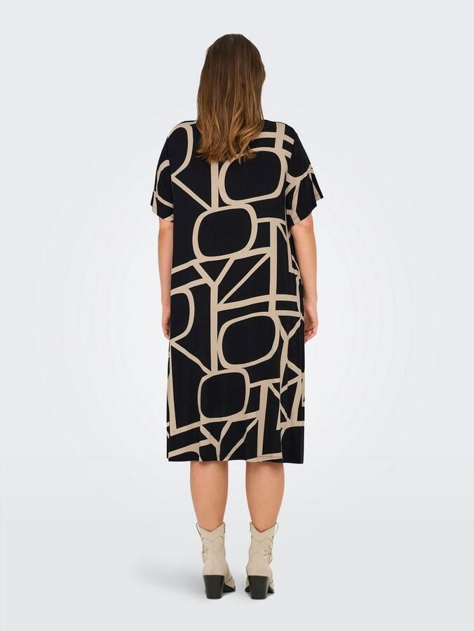 ONLY CARMAKOMA Shirtjurk CARFYRLA LIFE S S V-NCK BLK AOP DRE NOOS Zomerjurk zacht vloeiende jersey kwaliteit - Foto 5