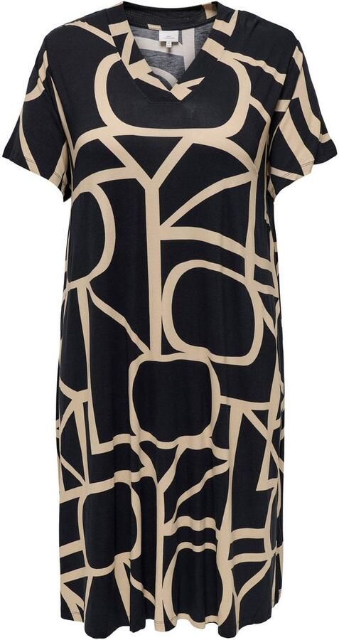 ONLY CARMAKOMA Shirtjurk CARFYRLA LIFE S S V-NCK BLK AOP DRE NOOS Zomerjurk zacht vloeiende jersey kwaliteit - Foto 10