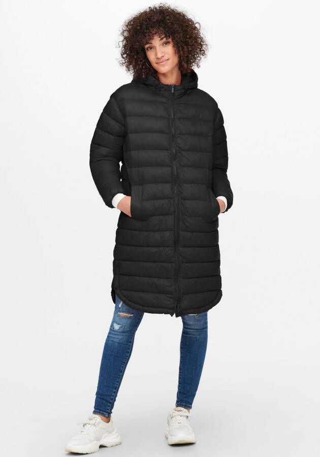 Only Gewatteerde lange jas met capuchon model 'Melody'