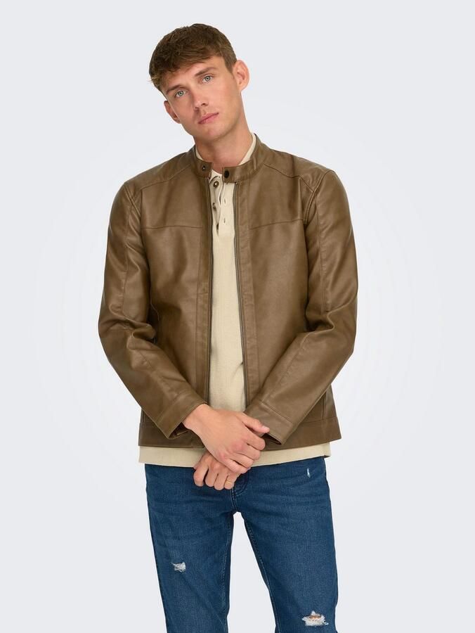 ONLY & SONS imitatie leren jas ONSMIKE bruin - Foto 3