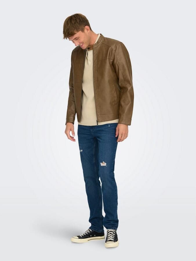 ONLY & SONS imitatie leren jas ONSMIKE bruin - Foto 5