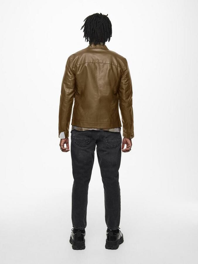ONLY & SONS imitatie leren jas ONSMIKE bruin - Foto 6