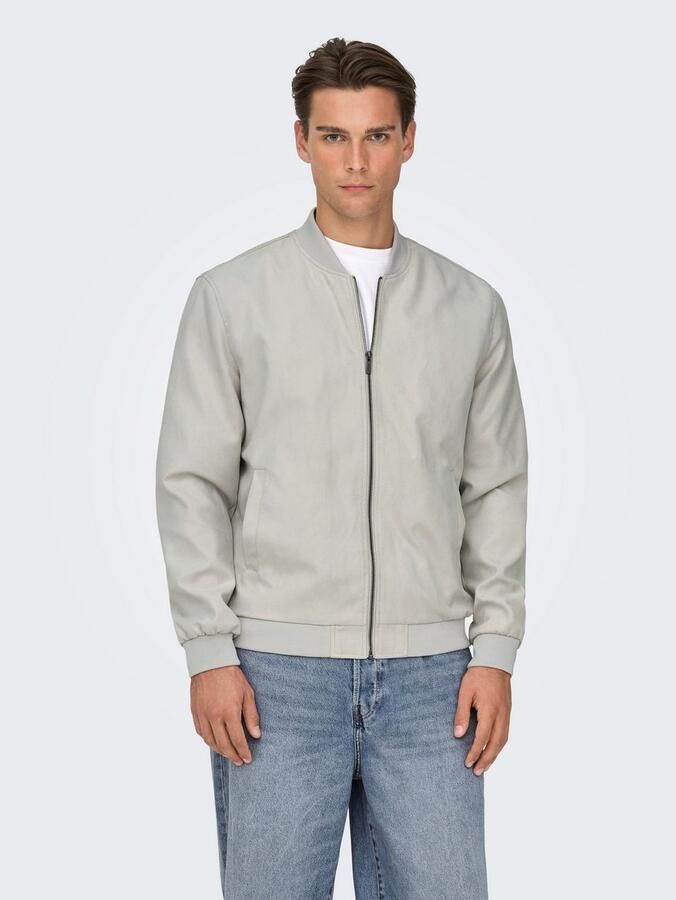 Only & Sons Lucas Fake Suede Bomber Jack Heren Gray Heren - Foto 6