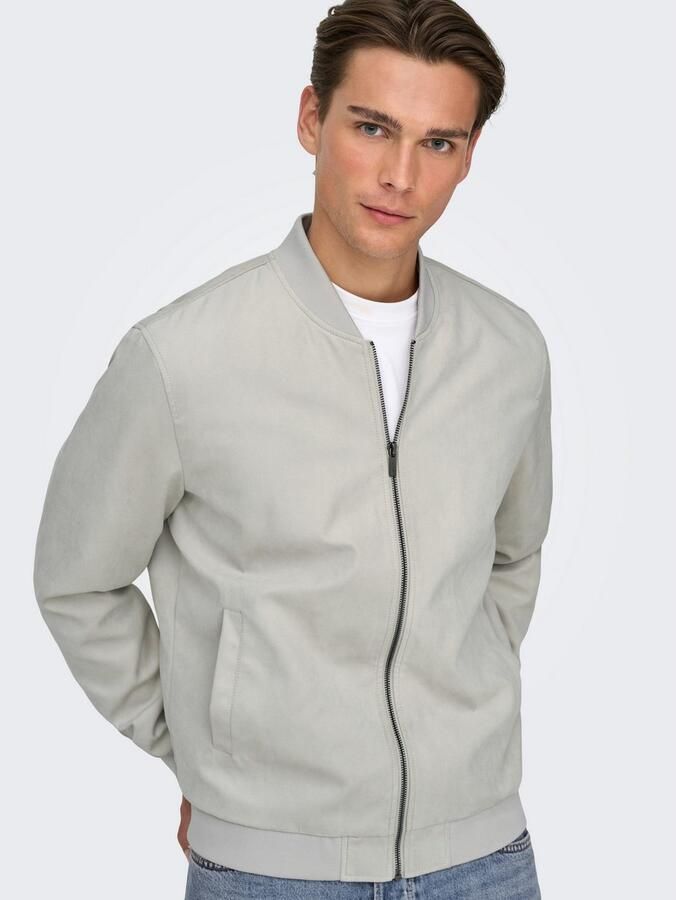 Only & Sons Lucas Fake Suede Bomber Jack Heren Gray Heren - Foto 7