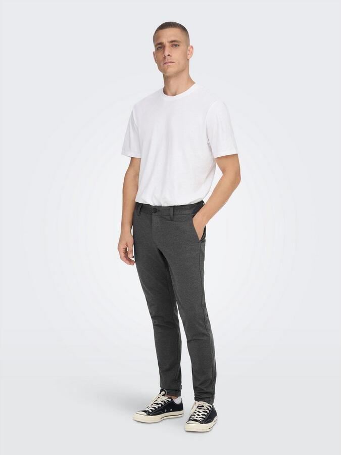 ONLY & SONS gemêleerde tapered fit broek ONSMARK donkergrijs zwart gemeleerd - Foto 3