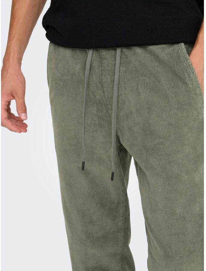 Only & Sons Tapered fit corduroy broek met elastische band model 'LINUS'
