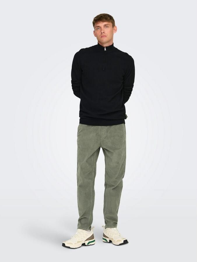 Only & Sons Tapered fit corduroy broek met elastische band model 'LINUS' - Foto 4