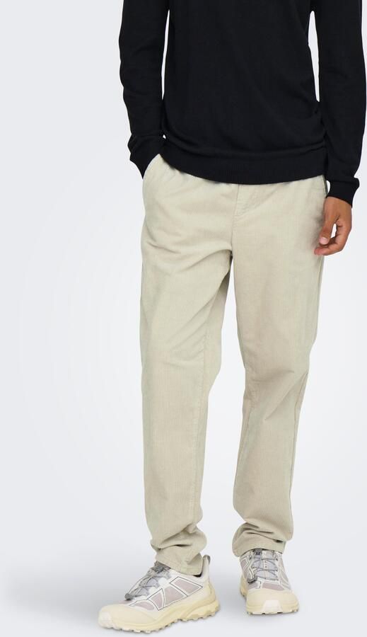 Only & Sons Tapered fit corduroy broek met elastische band model 'LINUS' - Foto 6