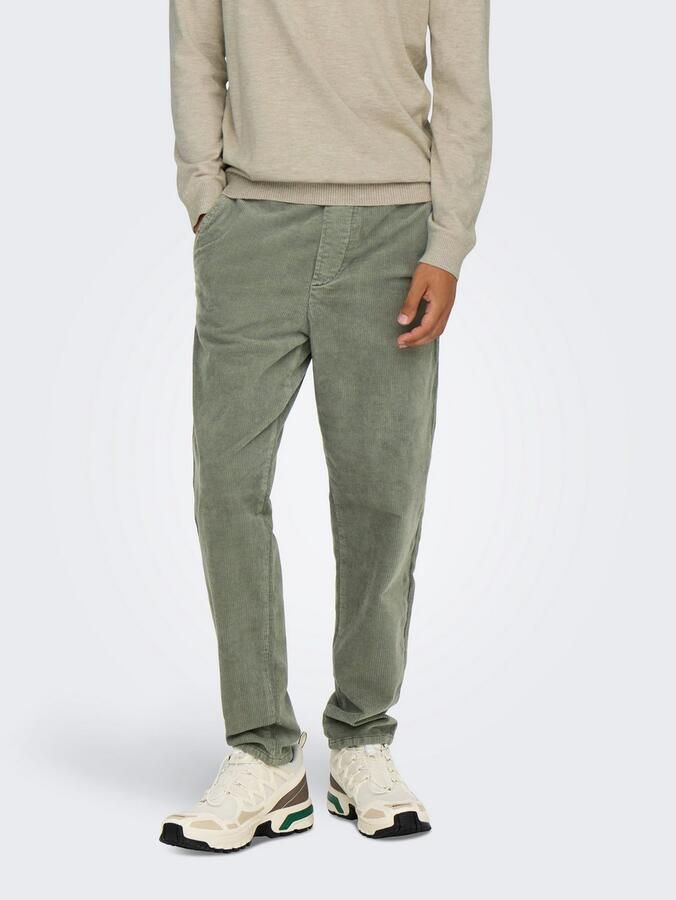 Only & Sons Tapered fit corduroy broek met elastische band model 'LINUS' - Foto 6