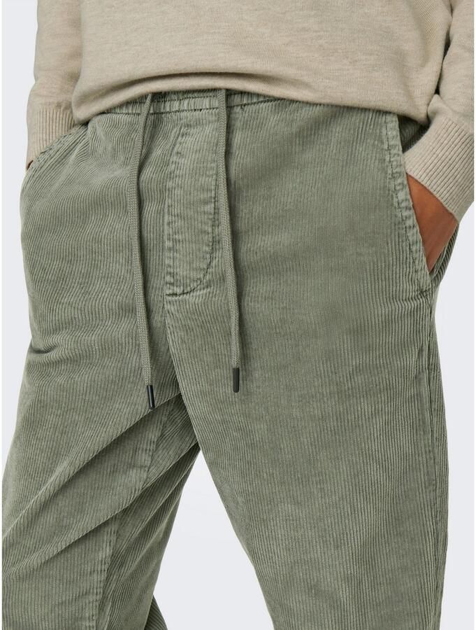 Only & Sons Tapered fit corduroy broek met elastische band model 'LINUS' - Foto 3