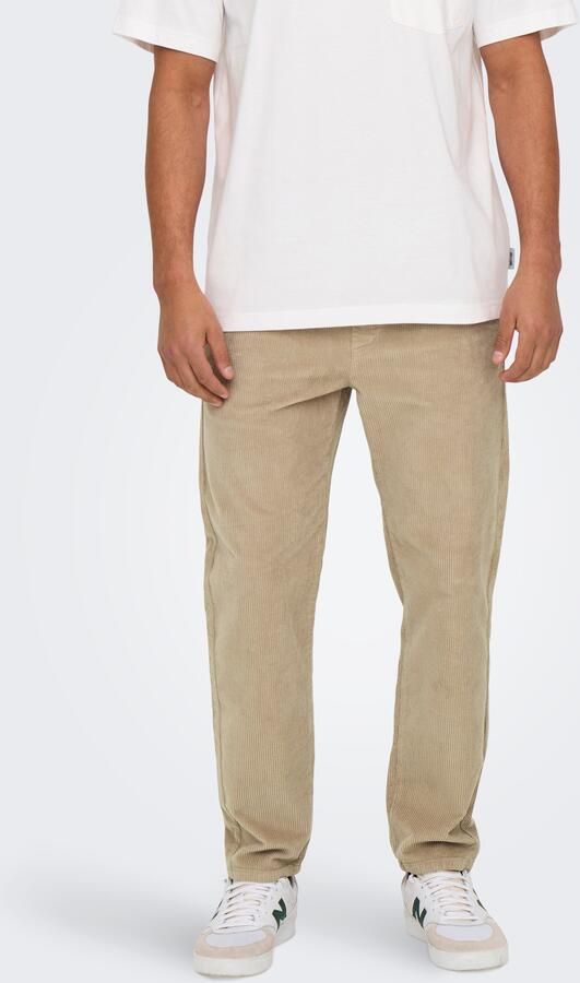 Only & Sons Tapered fit corduroy broek met elastische band model 'LINUS' - Foto 5