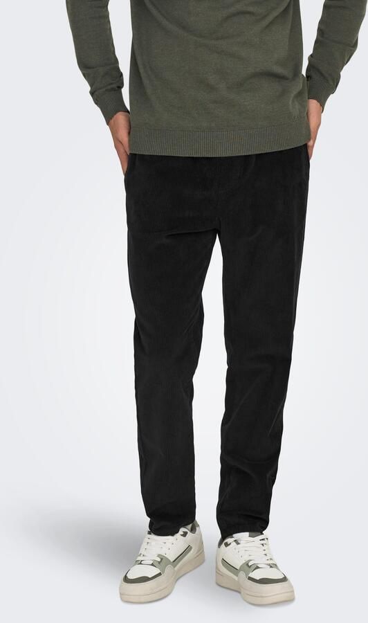 Only & Sons Tapered fit corduroy broek met elastische band model 'LINUS' - Foto 5