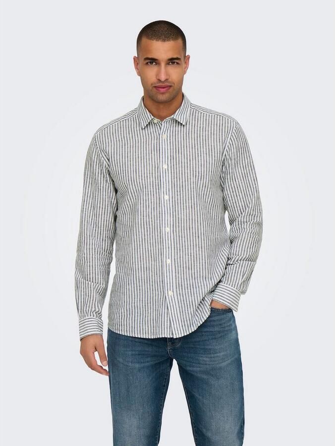 ONLY & SONS Overhemd met korte mouwen ONSCAIDEN LS STRIPE LINEN SHIRT 660 NOOS - Foto 5