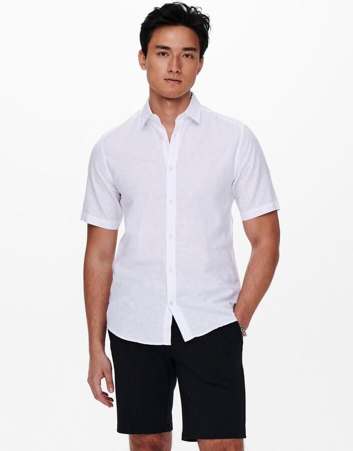 ONLY & SONS Overhemd met korte mouwen ONSCAIDEN SS SOLID LINEN SHIRT NOOS - Foto 3