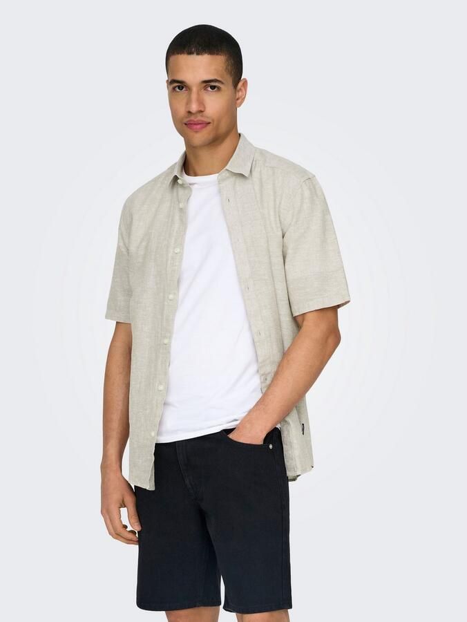 ONLY & SONS Overhemd met korte mouwen ONSCAIDEN SS SOLID LINEN SHIRT NOOS - Foto 5
