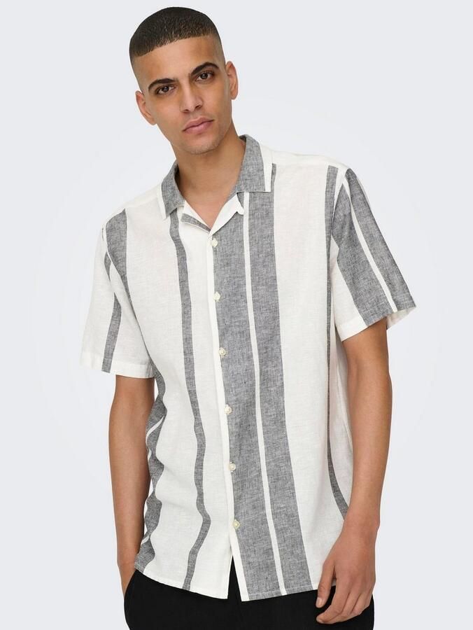 ONLY & SONS Overhemd met korte mouwen ONSCAIDEN SS STRIPE LINEN RESORT NOOS - Foto 5