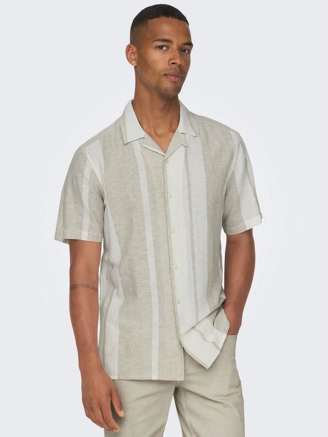 ONLY & SONS Overhemd met korte mouwen ONSCAIDEN SS STRIPE LINEN RESORT NOOS - Foto 5