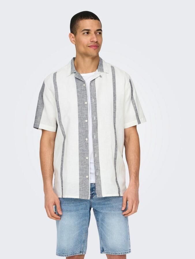 ONLY & SONS Overhemd met korte mouwen ONSCAIDEN SS STRIPE LINEN RESORT NOOS - Foto 9