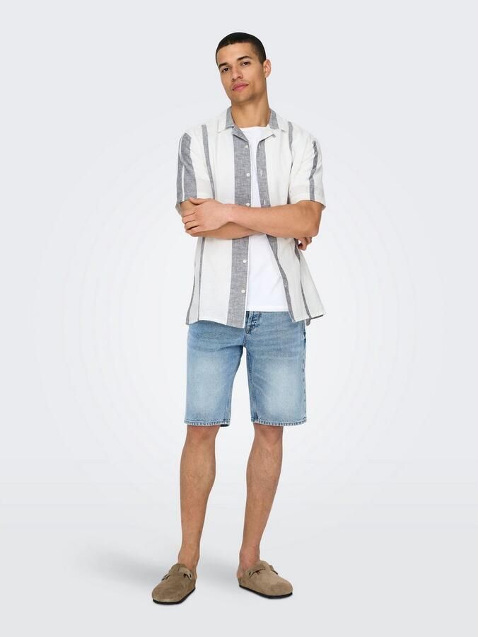 ONLY & SONS Overhemd met korte mouwen ONSCAIDEN SS STRIPE LINEN RESORT NOOS - Foto 10