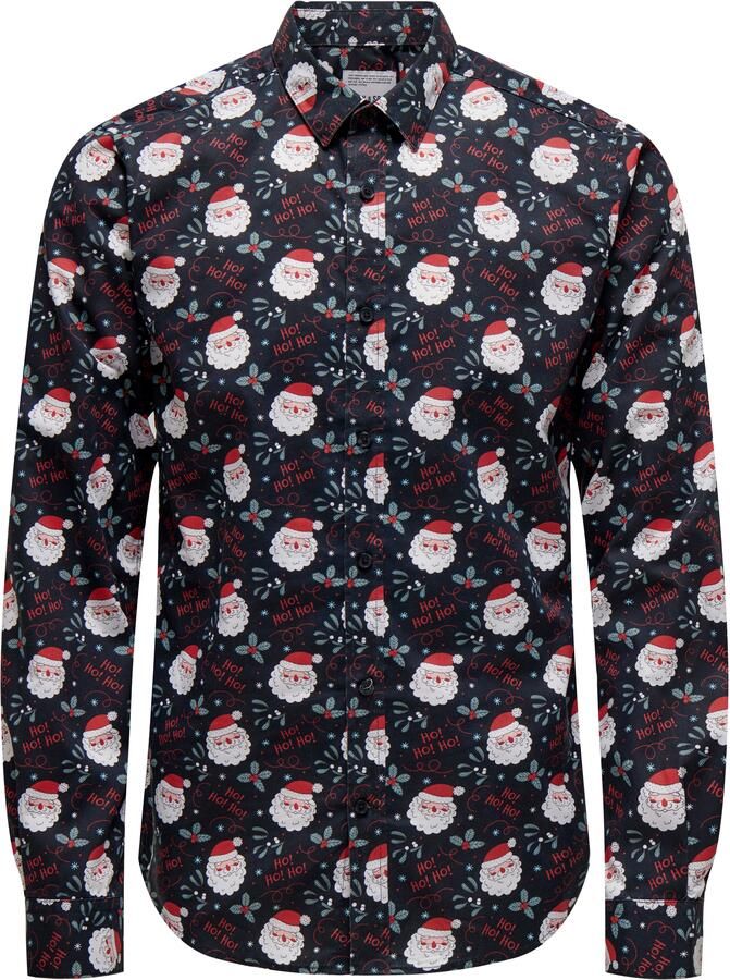 ONLY & SONS Overhemd met lange mouwen ONSALF XMAS AOP SLIM POPLIN LS SHIRT