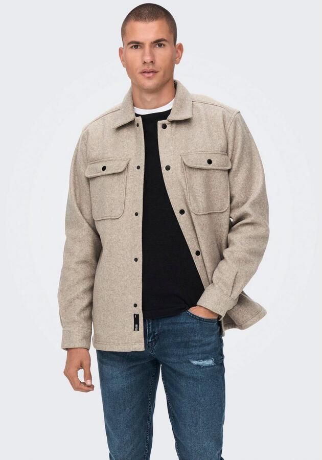 ONLY & SONS Overhemd met lange mouwen ONSASH OVR WOOLEN LOOK PKT LS SHIRT NOOS - Foto 3