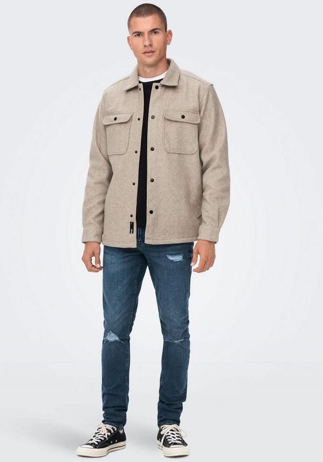 ONLY & SONS Overhemd met lange mouwen ONSASH OVR WOOLEN LOOK PKT LS SHIRT NOOS - Foto 5