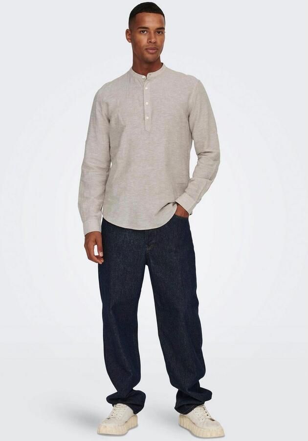 ONLY & SONS Overhemd met lange mouwen ONSCAIDEN LS HALFPLACKT LINEN SHIRT - Foto 5