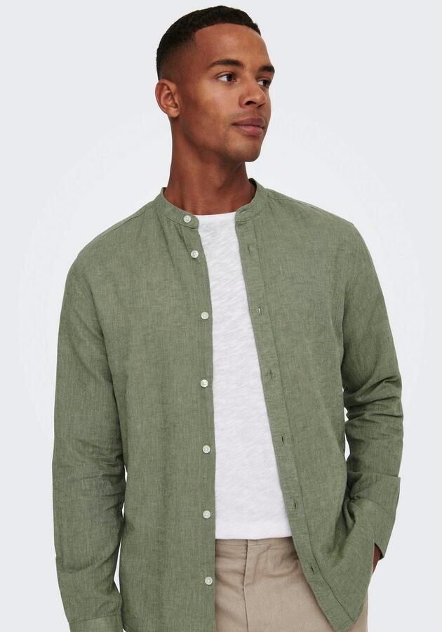 ONLY & SONS Overhemd met lange mouwen ONSCAIDEN LS SOLID LINEN MAO SHIRT NOOS - Foto 3