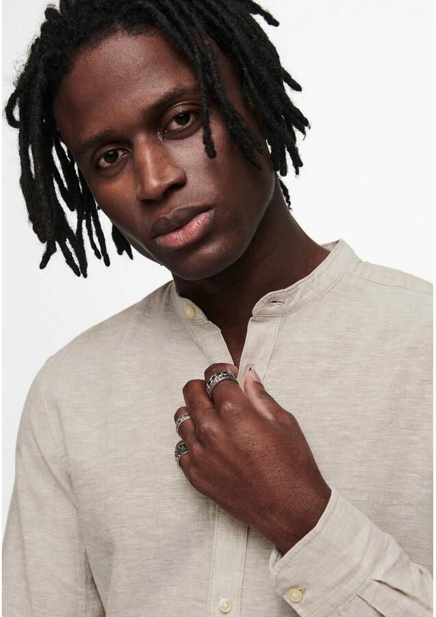 ONLY & SONS Overhemd met lange mouwen ONSCAIDEN LS SOLID LINEN MAO SHIRT NOOS - Foto 4