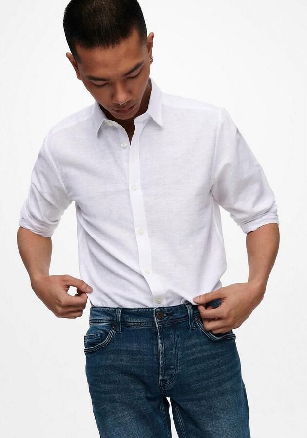 Only & Sons Slim fit vrijetijdsoverhemd van een mix van linnen en katoen model 'CAIDEN' - Foto 7