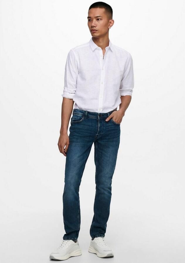 Only & Sons Slim fit vrijetijdsoverhemd van een mix van linnen en katoen model 'CAIDEN' - Foto 5