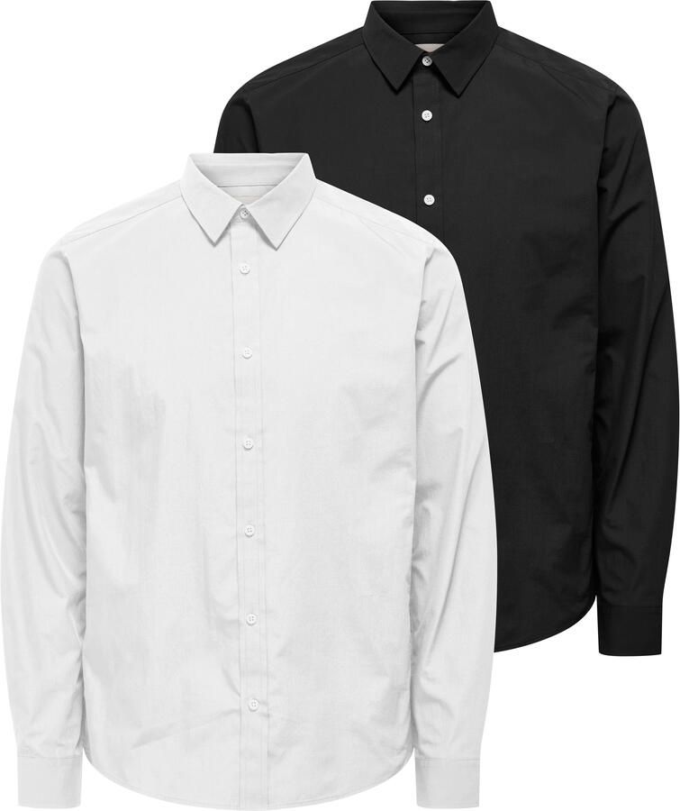 ONLY & SONS Overhemd met lange mouwen ONSFLORIAN LIFE LS POPLIN SHIRT 2- PACK (set 2-delig)
